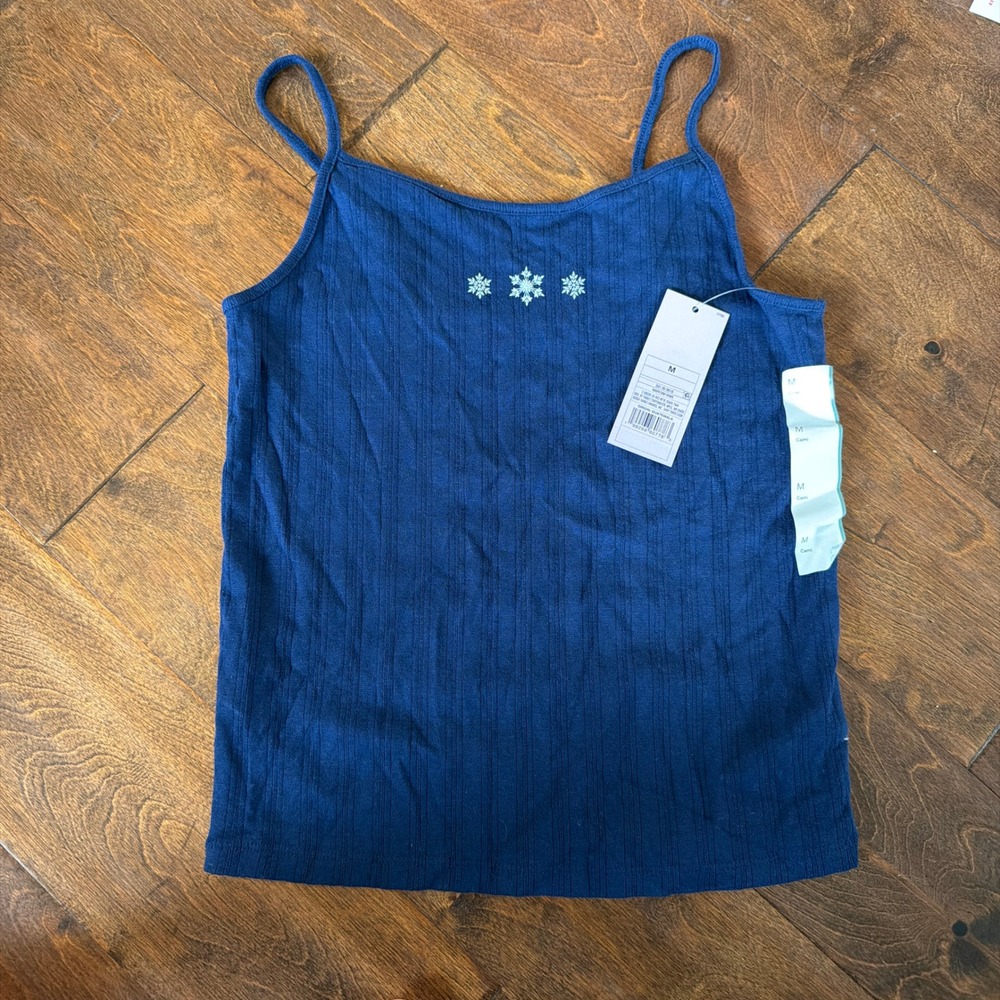 Wild Fable Navy Blue Ribbed Snowflake Cami Top Adjustable Straps Medium NWT